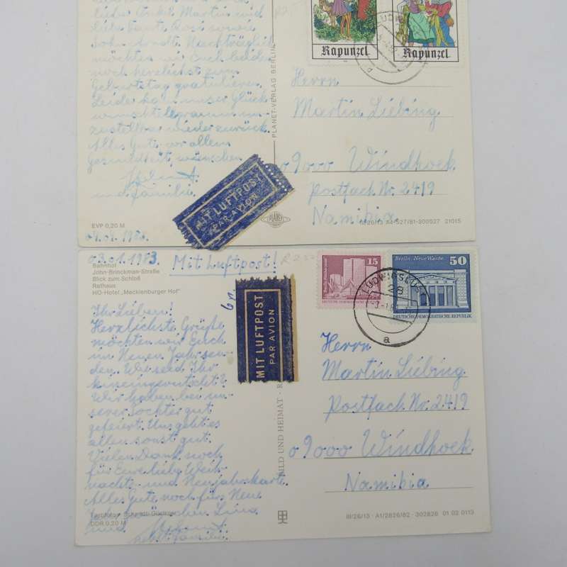 Lot of 44 Vintage postcards posted from the DDR to South West Africa / Namibia - unusual lot