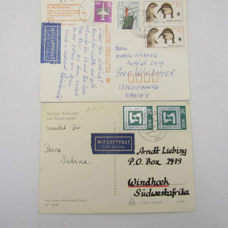 Lot of 44 Vintage postcards posted from the DDR to South West Africa / Namibia - unusual lot