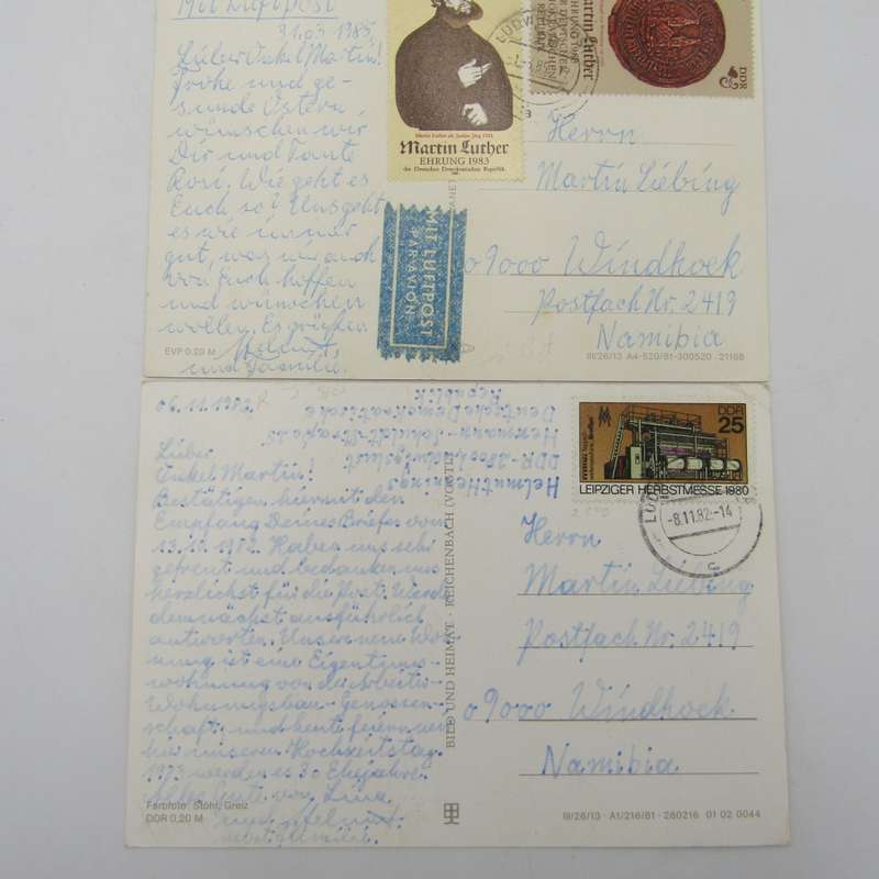 Lot of 44 Vintage postcards posted from the DDR to South West Africa / Namibia - unusual lot