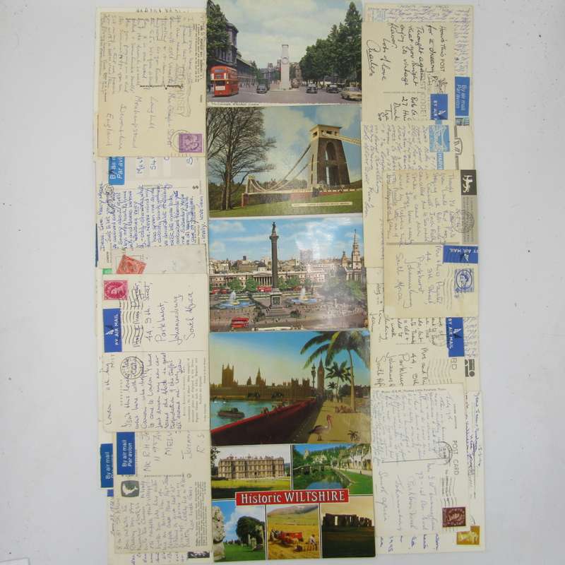 Lot of 30 British postcards - each one with different stamp or franking - all vintage