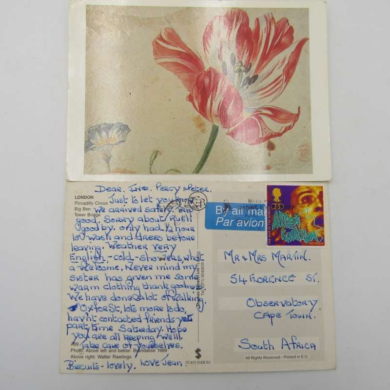 Lot of 30 British postcards - each one with different stamp or franking - all vintage