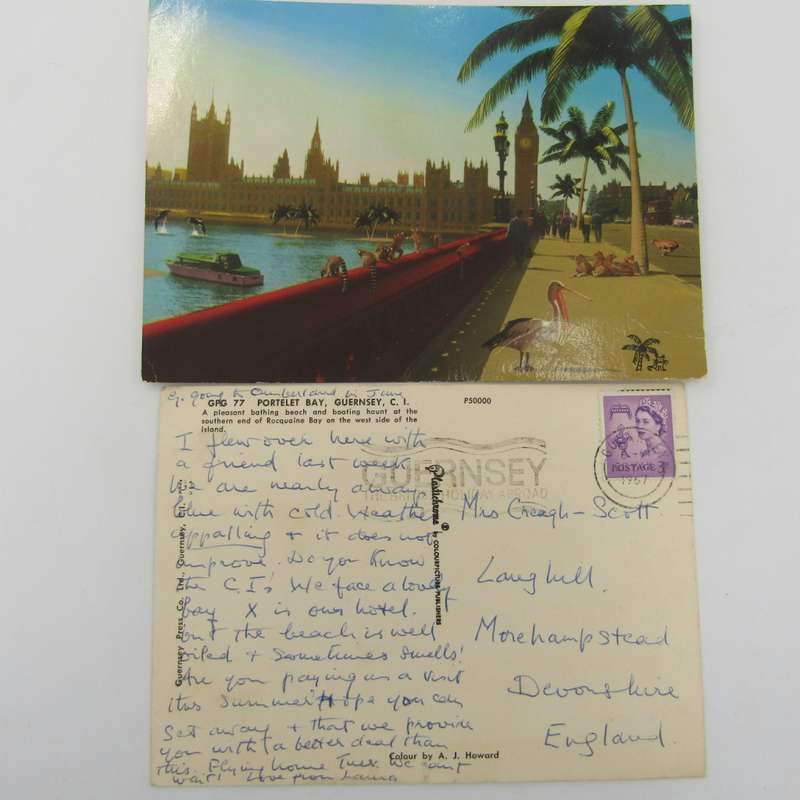 Lot of 30 British postcards - each one with different stamp or franking - all vintage