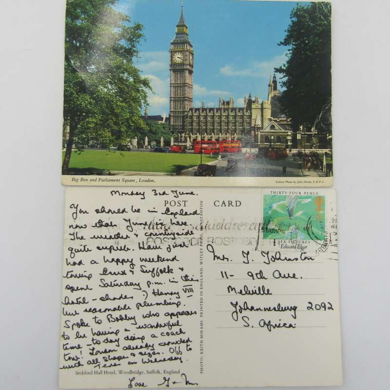 Lot of 30 British postcards - each one with different stamp or franking - all vintage
