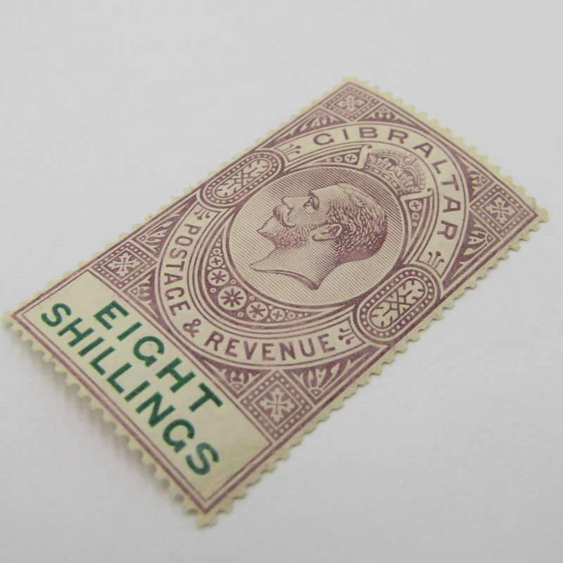 Gibraltar SG 84 - creased light hinged 8 shillings stamp