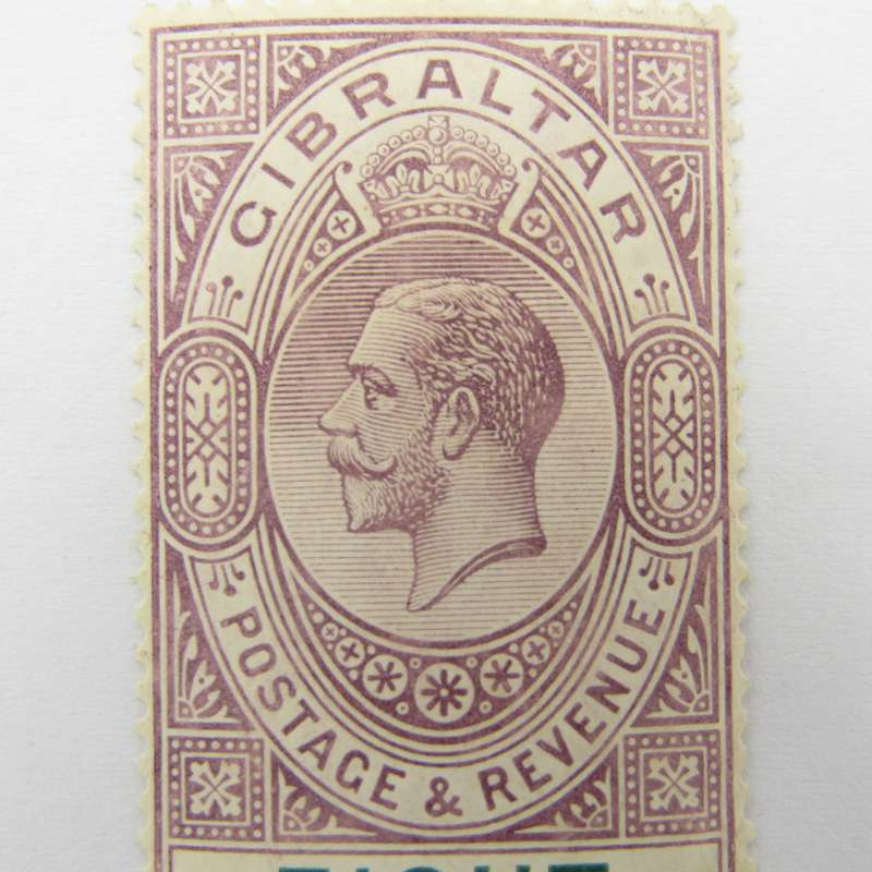 Gibraltar SG 84 - creased light hinged 8 shillings stamp