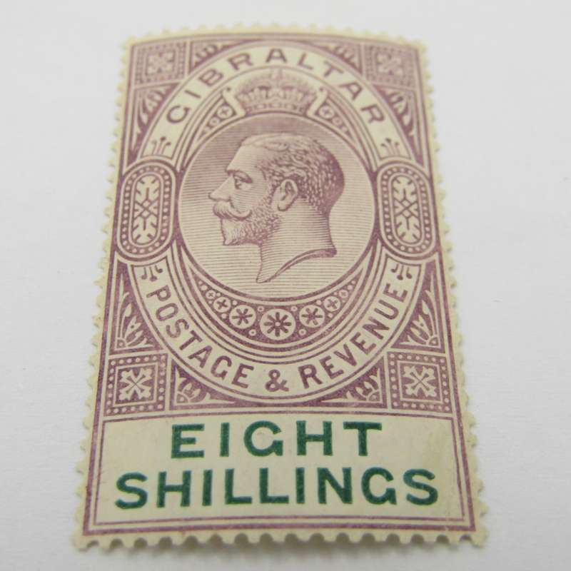 Gibraltar SG 84 - creased light hinged 8 shillings stamp