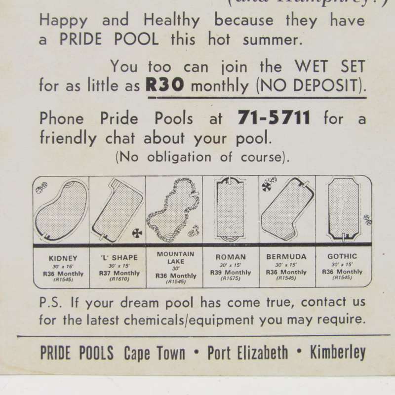 Pride pools vintage advertising postcard