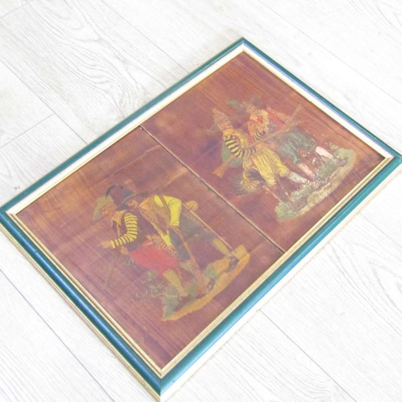 Pair of Antique wooden hanpainted cabinet inserts