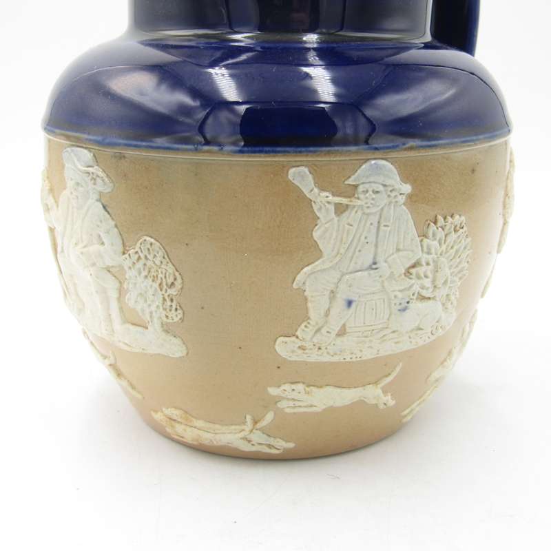 Antique Doulton Lambeth stoneware pitcher with hallmarked silver rim - hallmarked London 1898