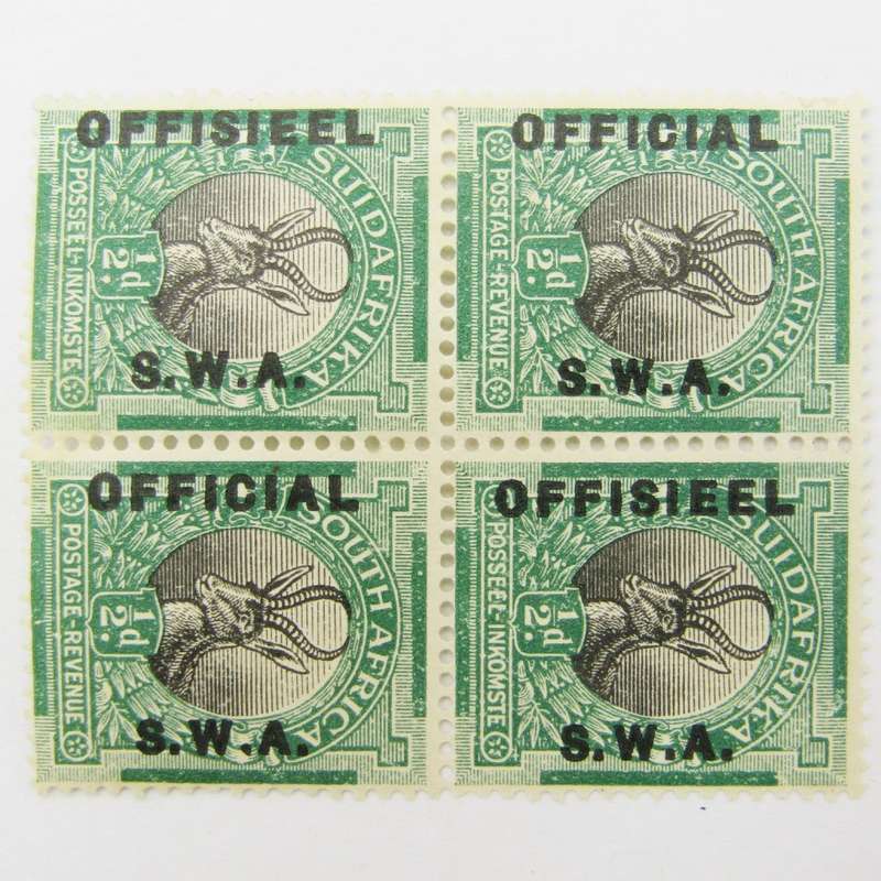 South West Africa Official stamps SACC 9 block of 4 - very dark overprint