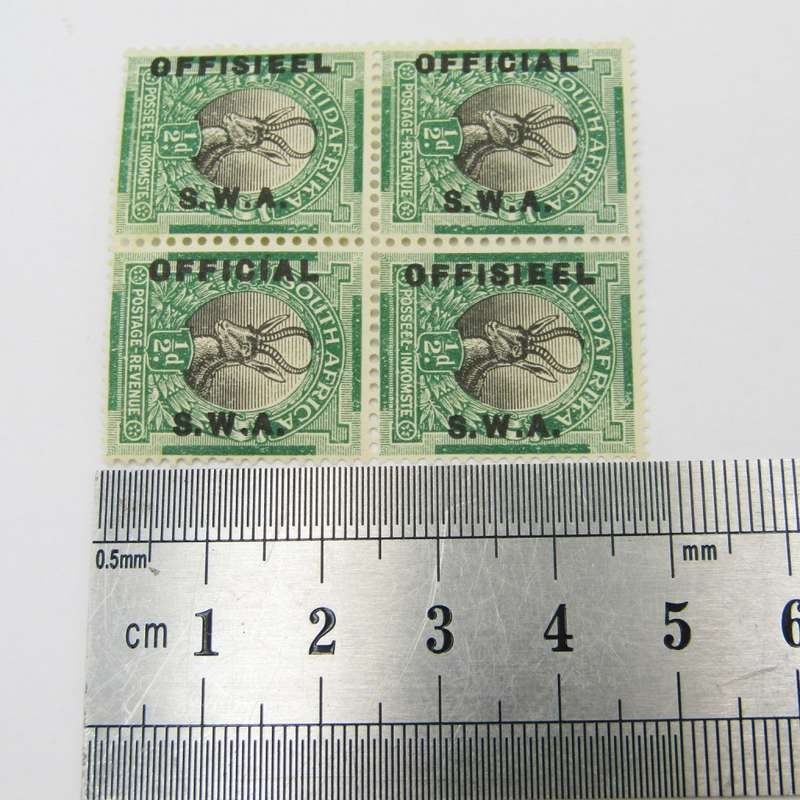 South West Africa Official stamps SACC 9 block of 4 - very dark overprint