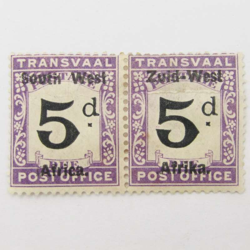 South West Africa Postage due 5d ( Transvaal ) Pair mint hinged - SACC 7