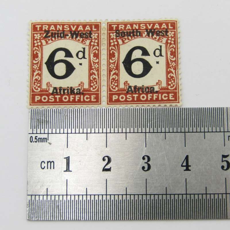 South West Africa Postage due - pair mint hinged 6d ( Transvaal ) SACC 8