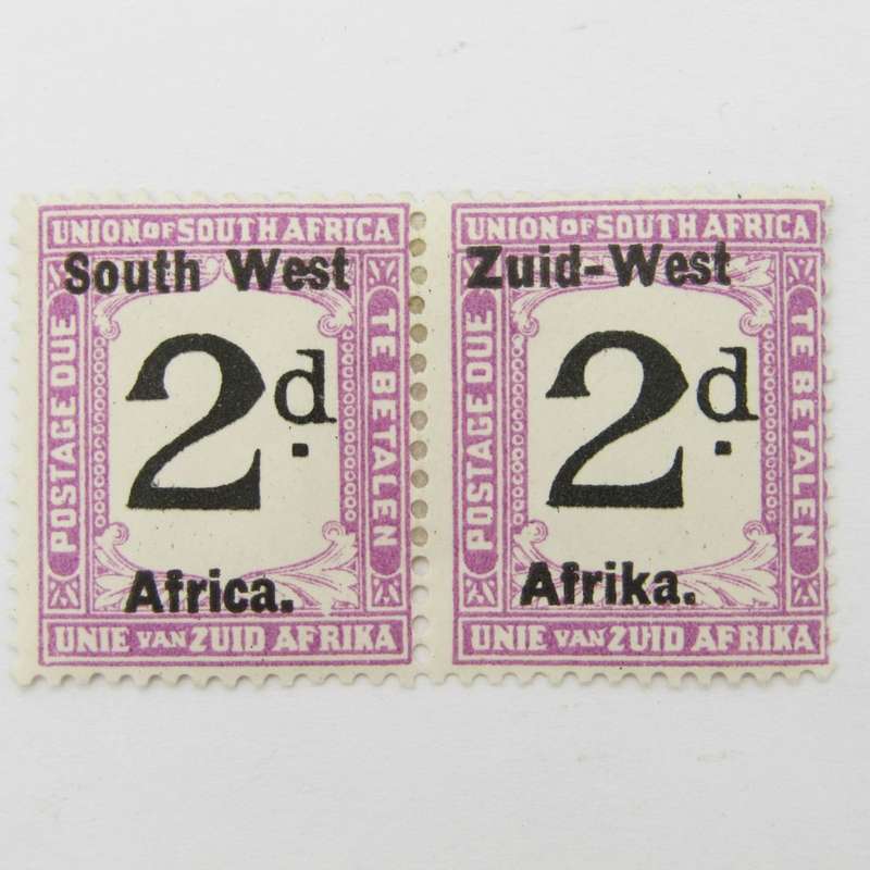 South West Africa Postage due 2d pair mint hinged SACC 4