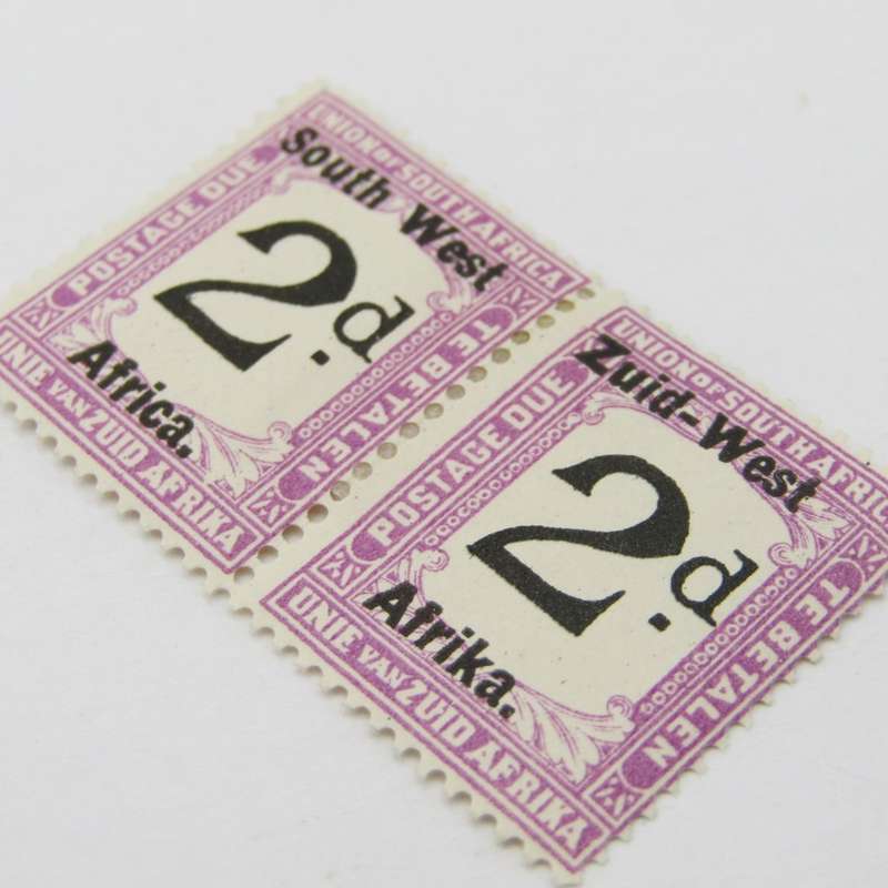 South West Africa Postage due 2d pair mint hinged SACC 4