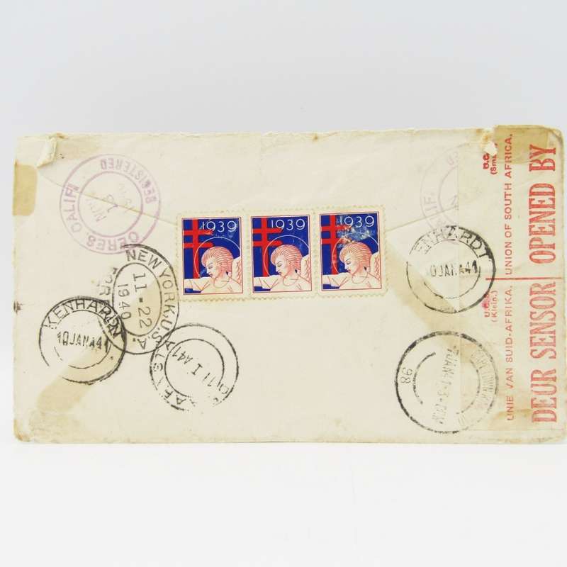 Registered letter posted from Ceres California through New York to Kenhardt