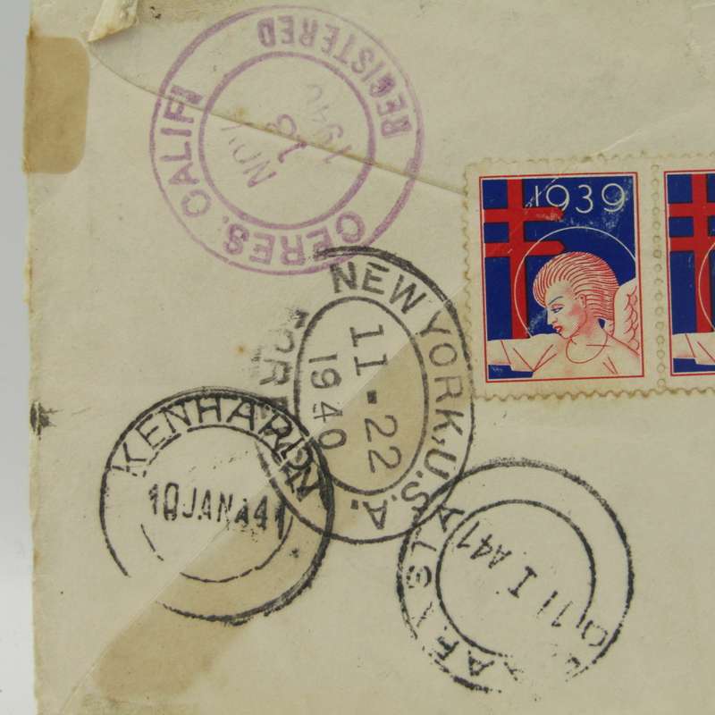 Registered letter posted from Ceres California through New York to Kenhardt