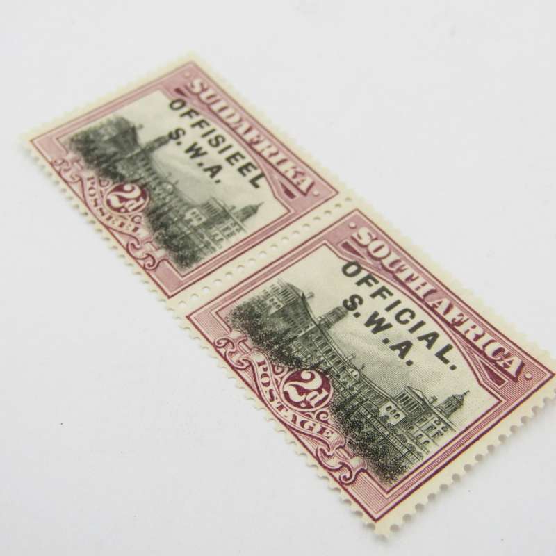 South West Africa 2d official stamps pair SACC 11 - No stop after Offisieel