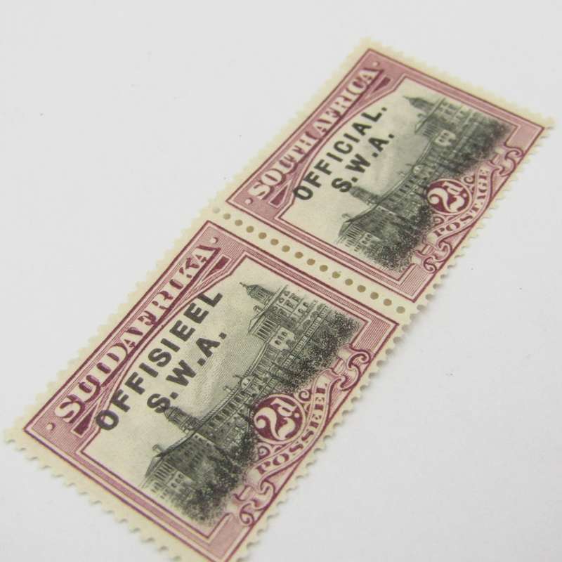 South West Africa 2d official stamps pair SACC 11 - No stop after Offisieel