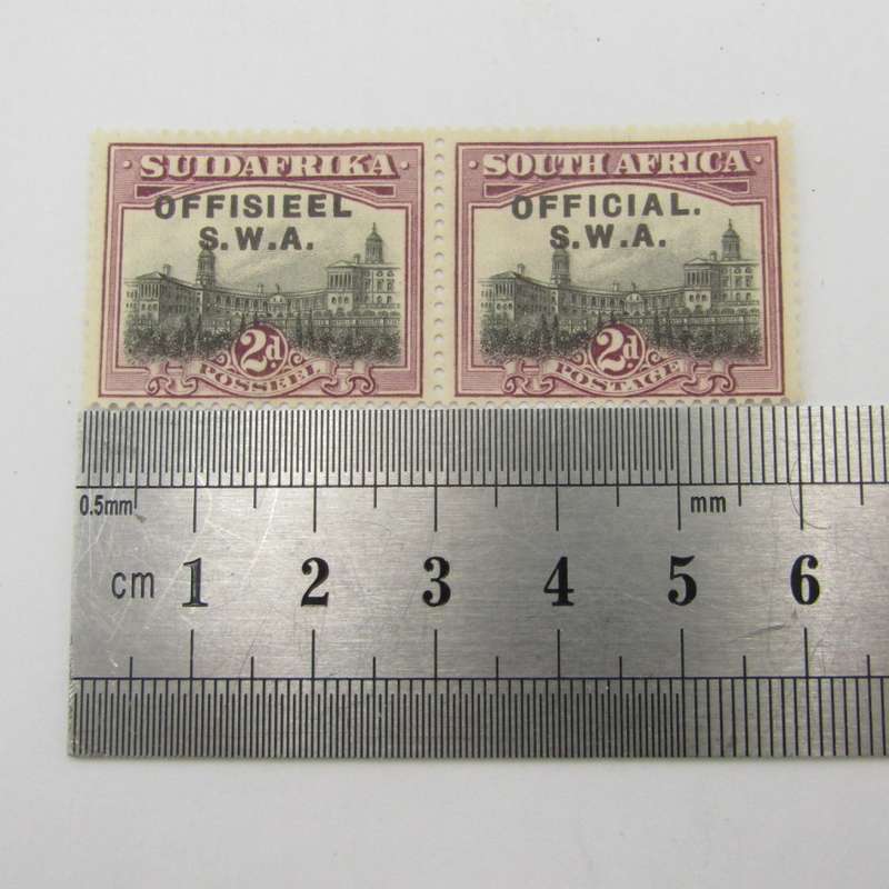 South West Africa 2d official stamps pair SACC 11 - No stop after Offisieel