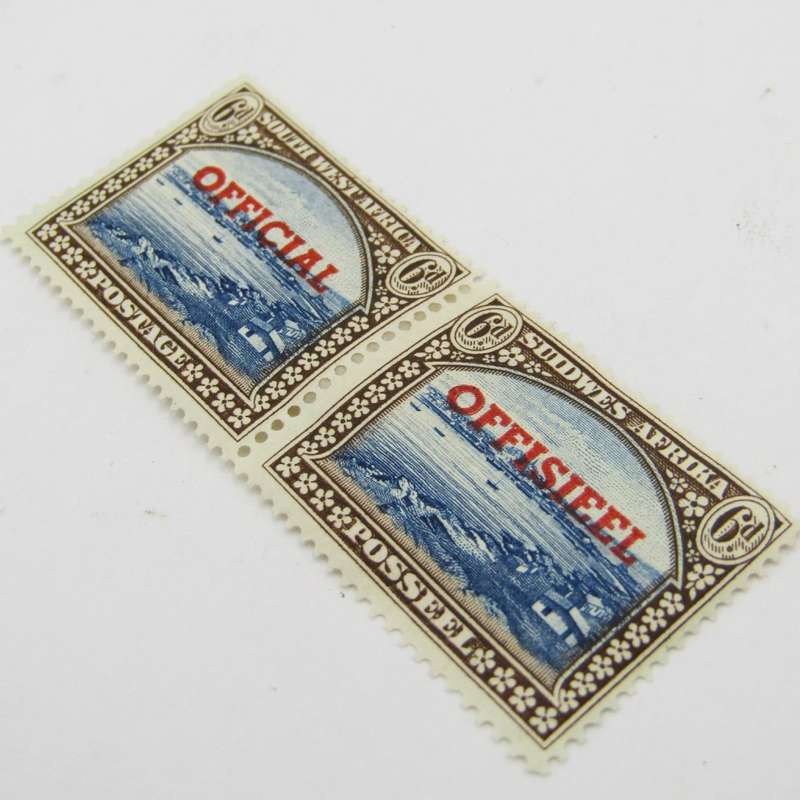 South West Africa official stamps 6d SACC 27 mint hinged pair