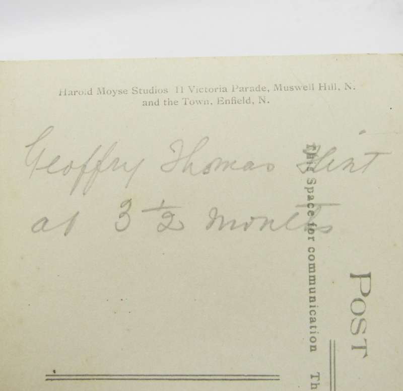 Early 1900`s photo postcard - name of baby is Geoffrey Thomas Flint
