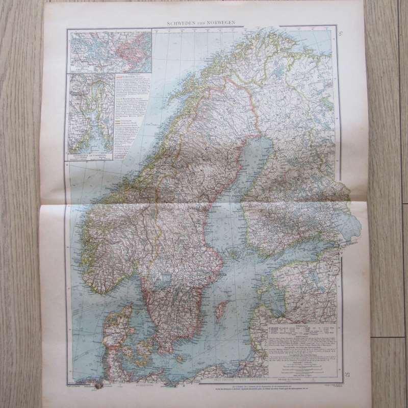 1901 Map of Sweden and Norway on A2 - Scaled 1 : 4000 000