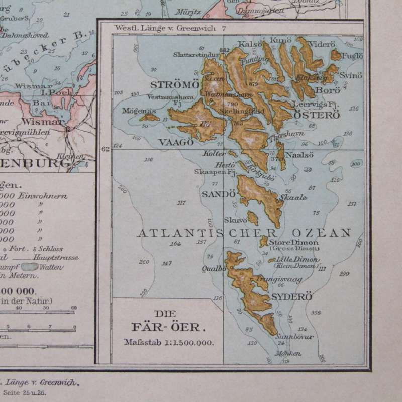 Original 1901 Map of Denmark on A3 - Scaled 1 : 1500 000
