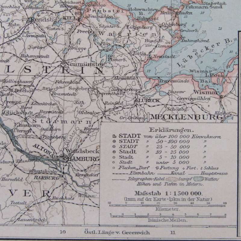 Original 1901 Map of Denmark on A3 - Scaled 1 : 1500 000