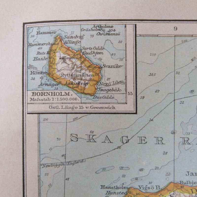 Original 1901 Map of Denmark on A3 - Scaled 1 : 1500 000