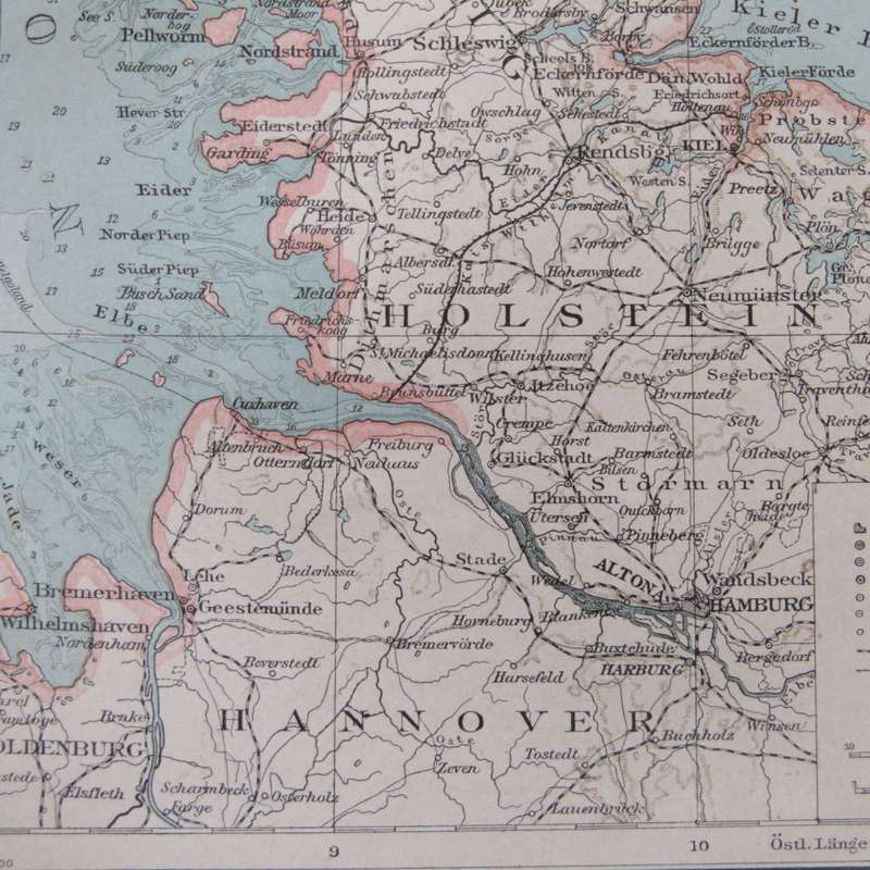 Original 1901 Map of Denmark on A3 - Scaled 1 : 1500 000