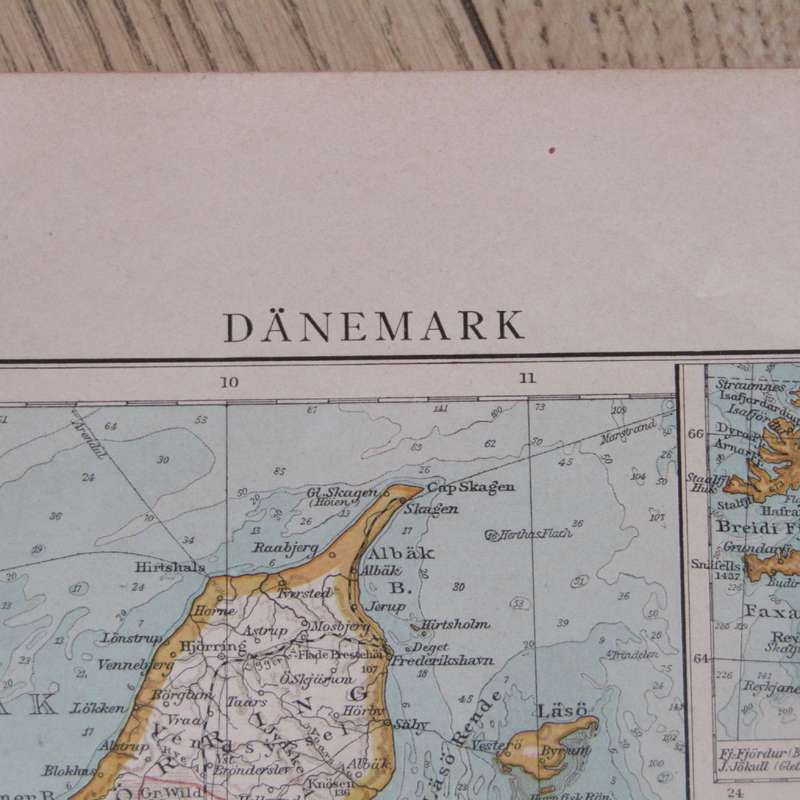 Original 1901 Map of Denmark on A3 - Scaled 1 : 1500 000