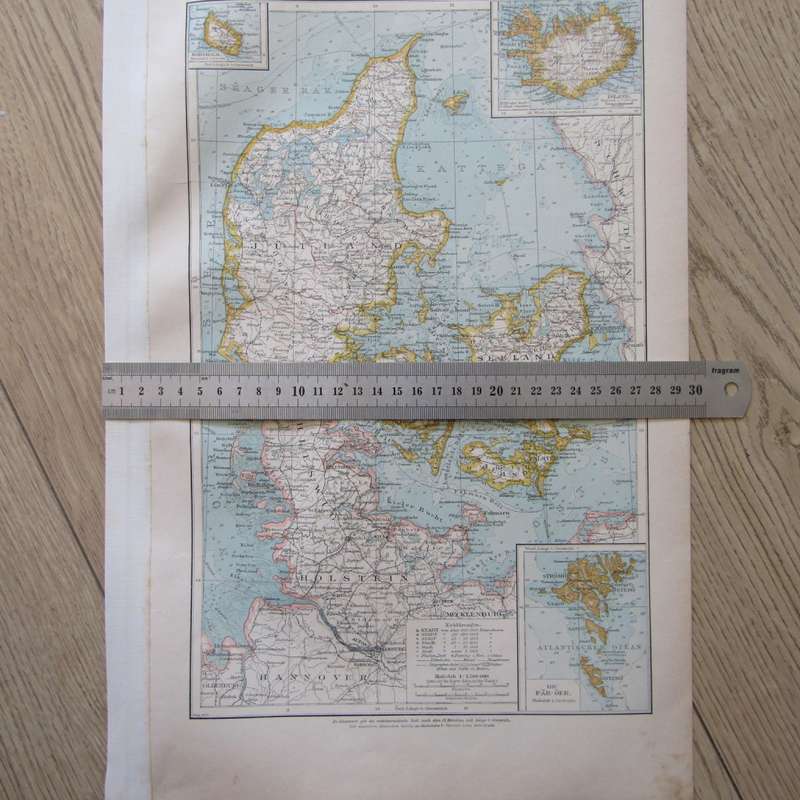 Original 1901 Map of Denmark on A3 - Scaled 1 : 1500 000