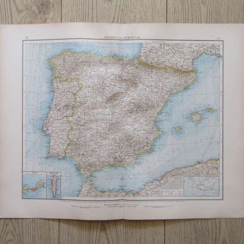 1901 Map of Spain and Portugal on A2 - Scaled 1 : 3000 000