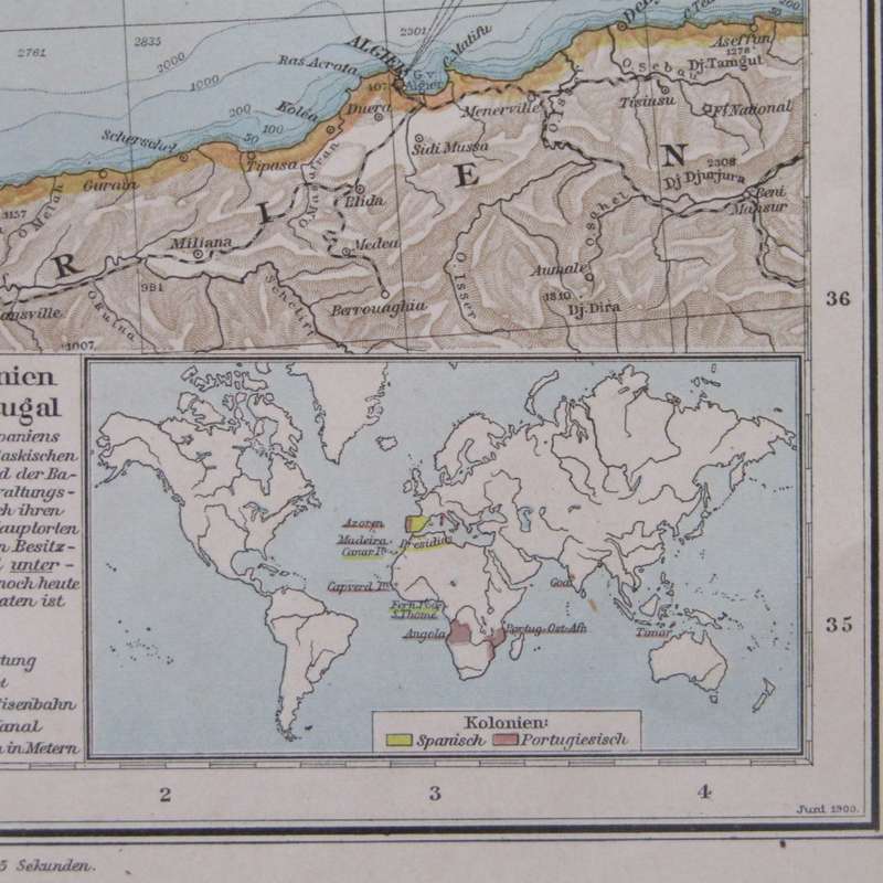 1901 Map of Spain and Portugal on A2 - Scaled 1 : 3000 000