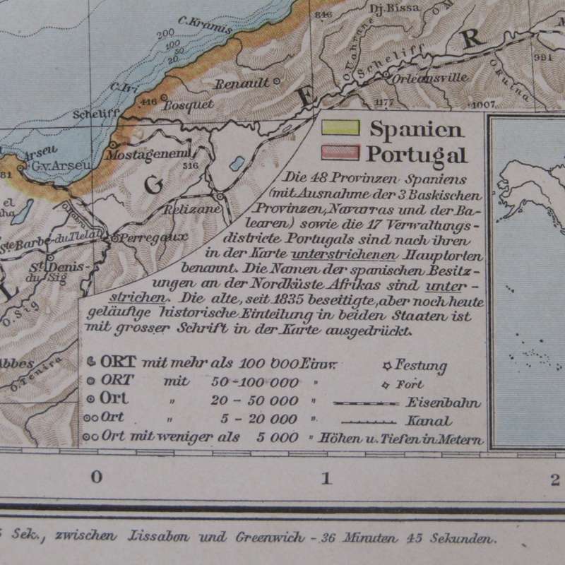 1901 Map of Spain and Portugal on A2 - Scaled 1 : 3000 000