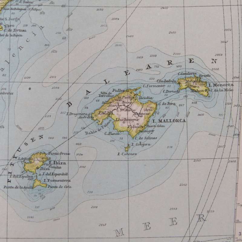 1901 Map of Spain and Portugal on A2 - Scaled 1 : 3000 000