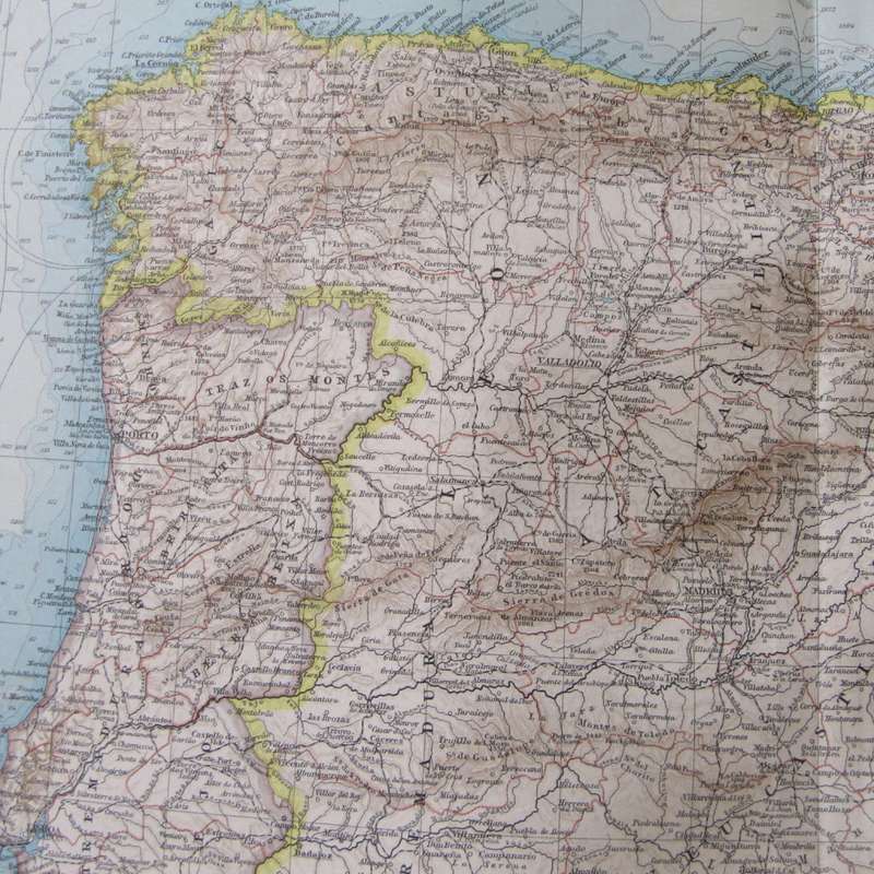 1901 Map of Spain and Portugal on A2 - Scaled 1 : 3000 000
