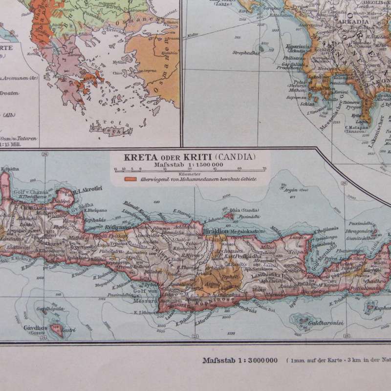 1901 Balkan area map on A2 - 1 : 3000 000 scale