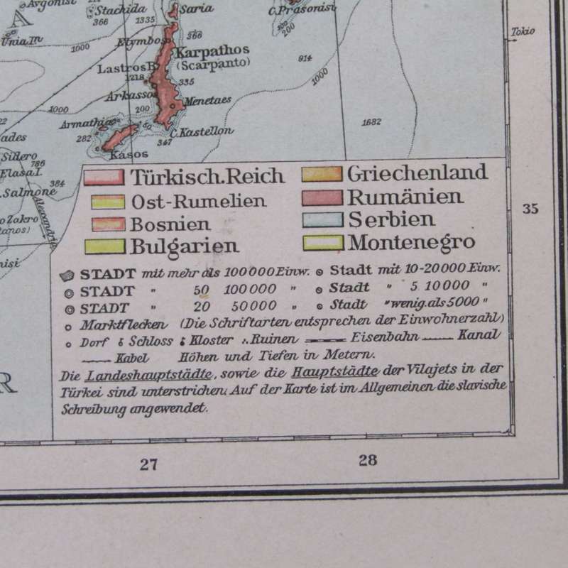 1901 Balkan area map on A2 - 1 : 3000 000 scale