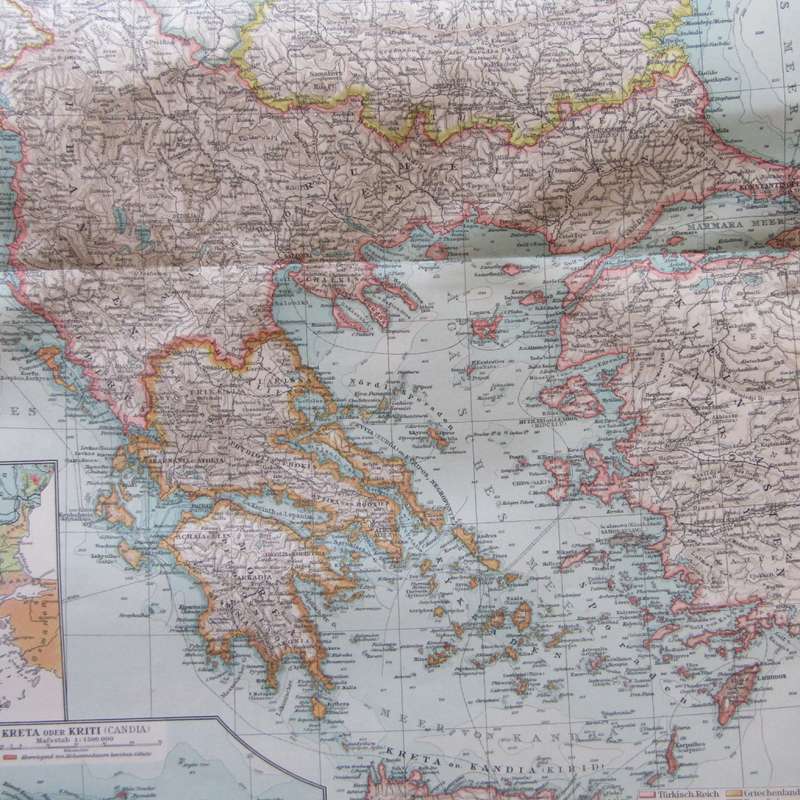 1901 Balkan area map on A2 - 1 : 3000 000 scale