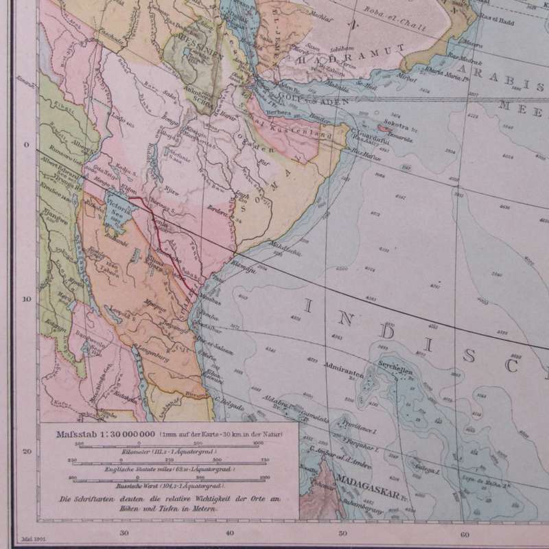 1901 Map of Asia on A2 - Scaled 1 : 30 000 000