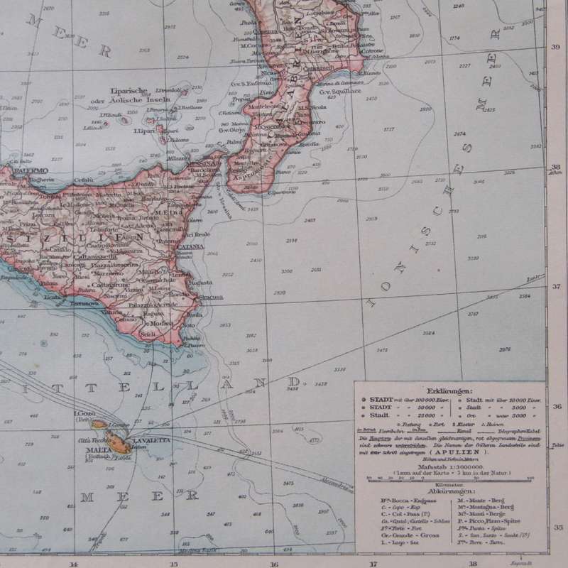 1901 Map of Italy on A2 - 1 : 500 000 scale