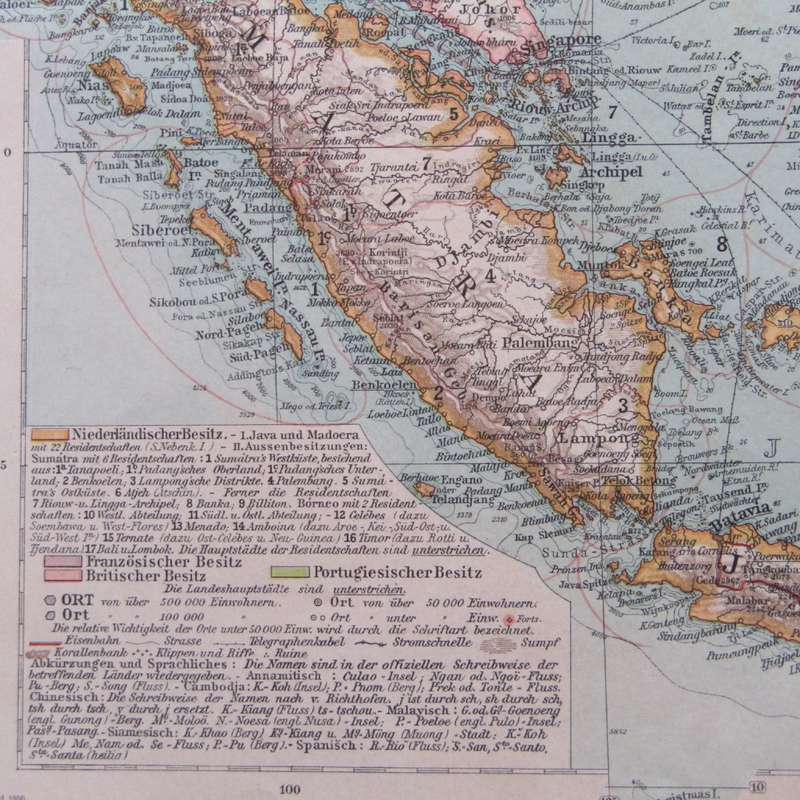 1901 Map of South East Asia and Malaysia on A2 - 1 , 10 000 000 scale