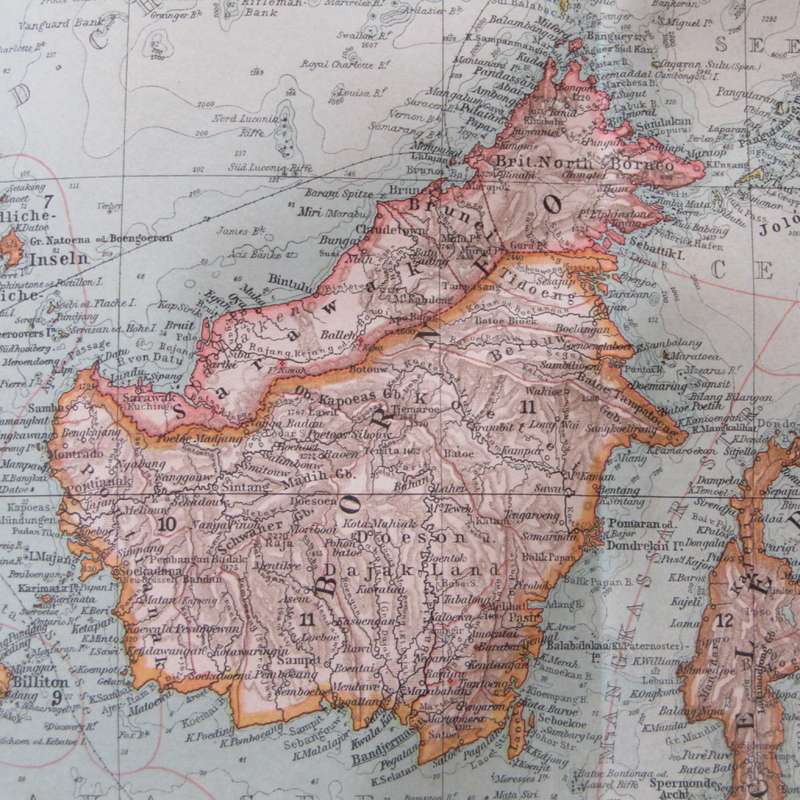 1901 Map of South East Asia and Malaysia on A2 - 1 , 10 000 000 scale