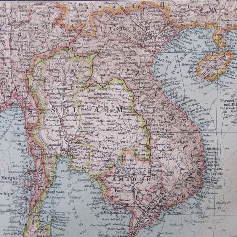 1901 Map of South East Asia and Malaysia on A2 - 1 , 10 000 000 scale