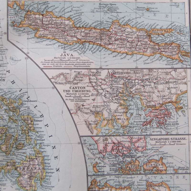 1901 Map of South East Asia and Malaysia on A2 - 1 , 10 000 000 scale