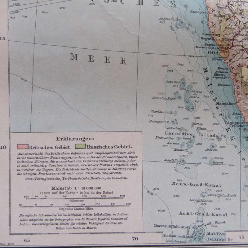 1901 Map of Central Asia and India on A2 - 1 : 10 000 000 scale