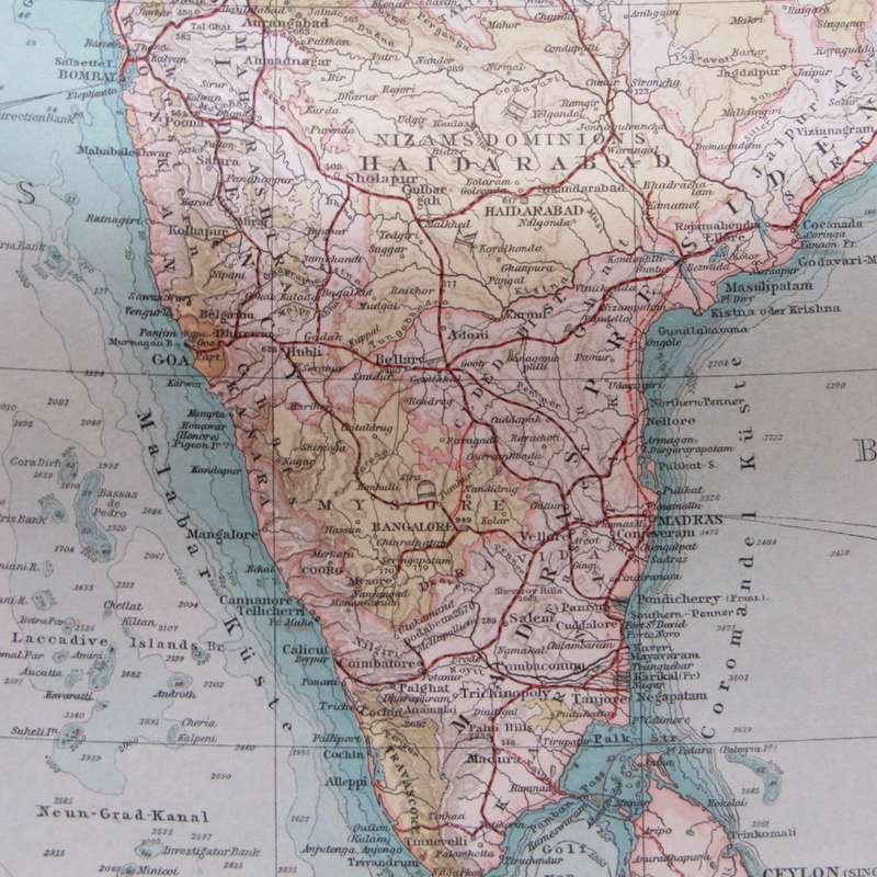 1901 Map of Central Asia and India on A2 - 1 : 10 000 000 scale