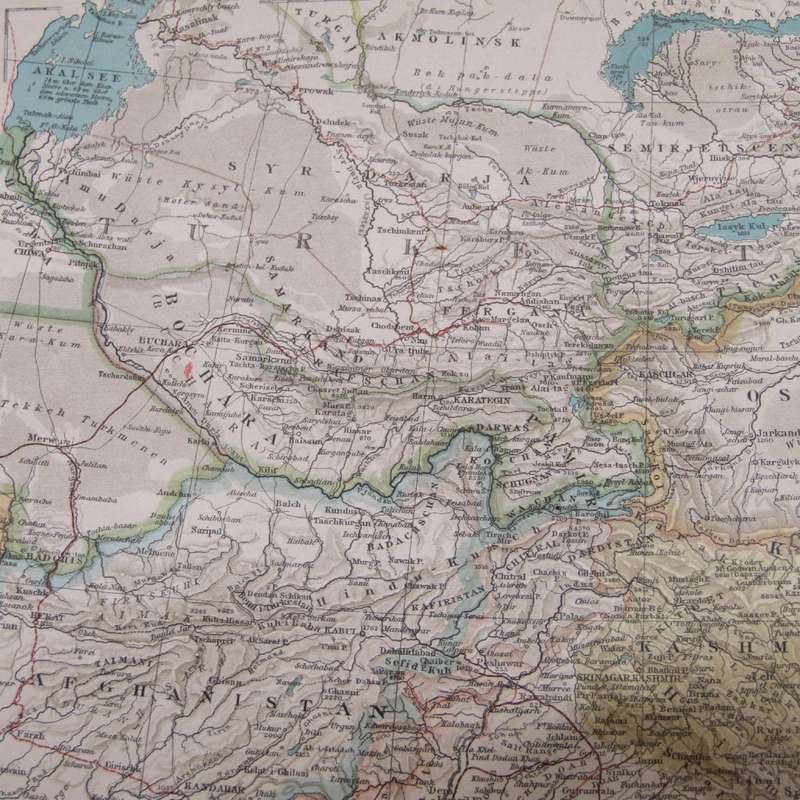 1901 Map of Central Asia and India on A2 - 1 : 10 000 000 scale
